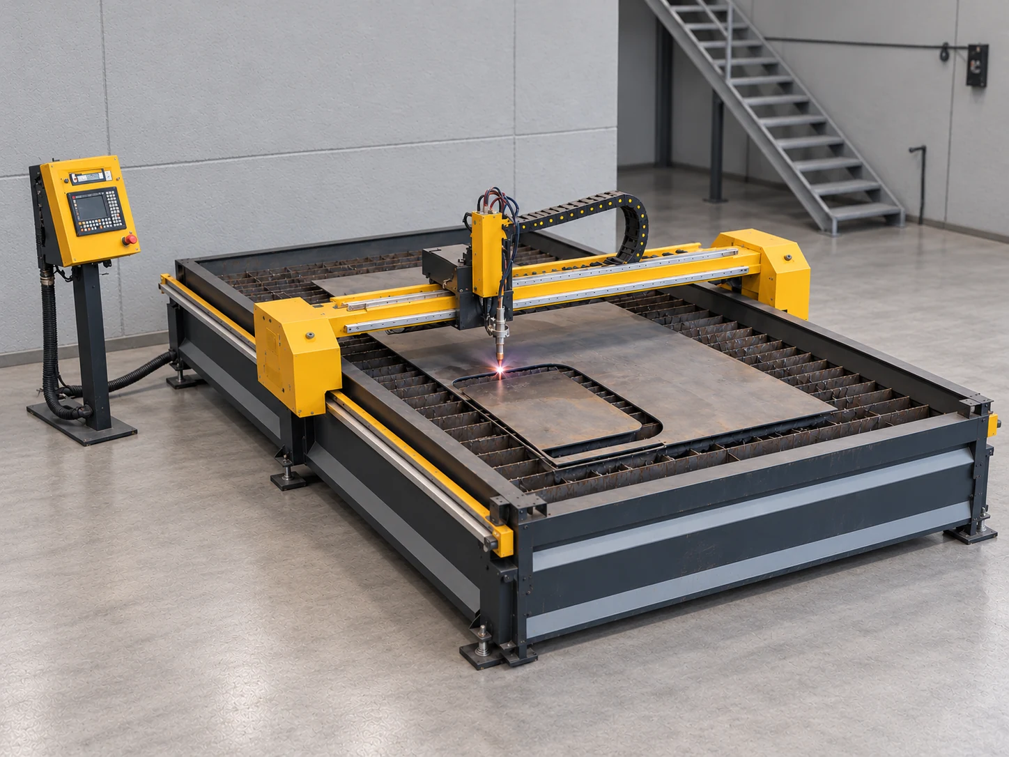 Recreación de nuestro pantógrafo CNC amarillo de corte por plasma