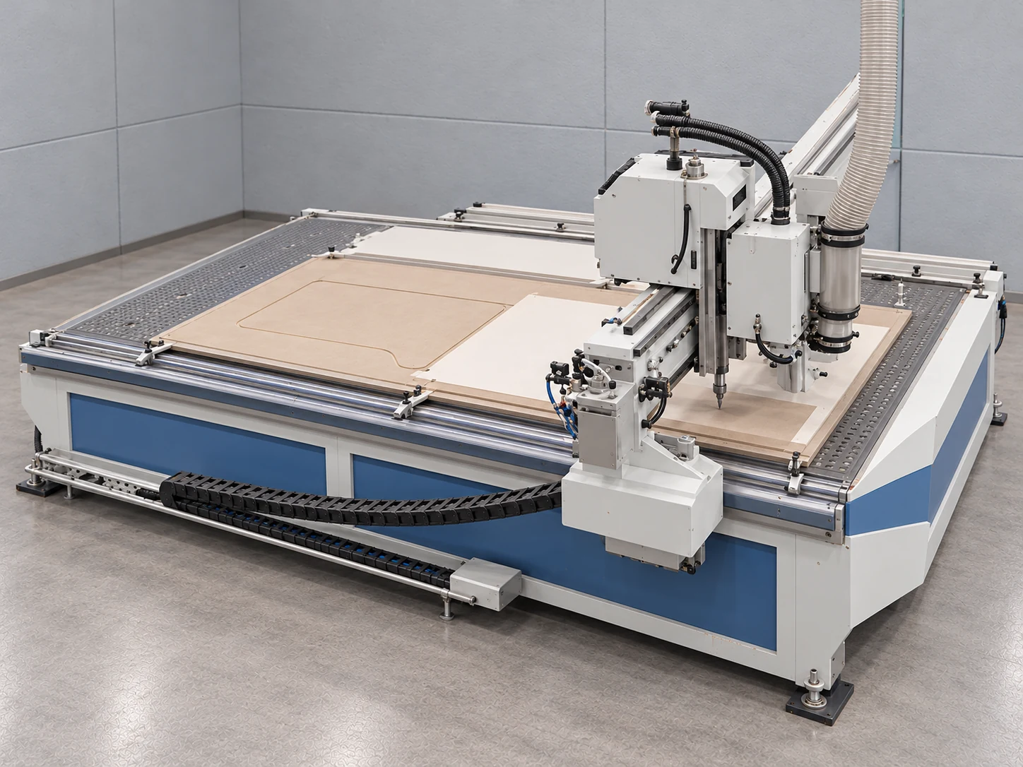 Recreación de nuestro router CNC blanco y azul en su área de trabajo