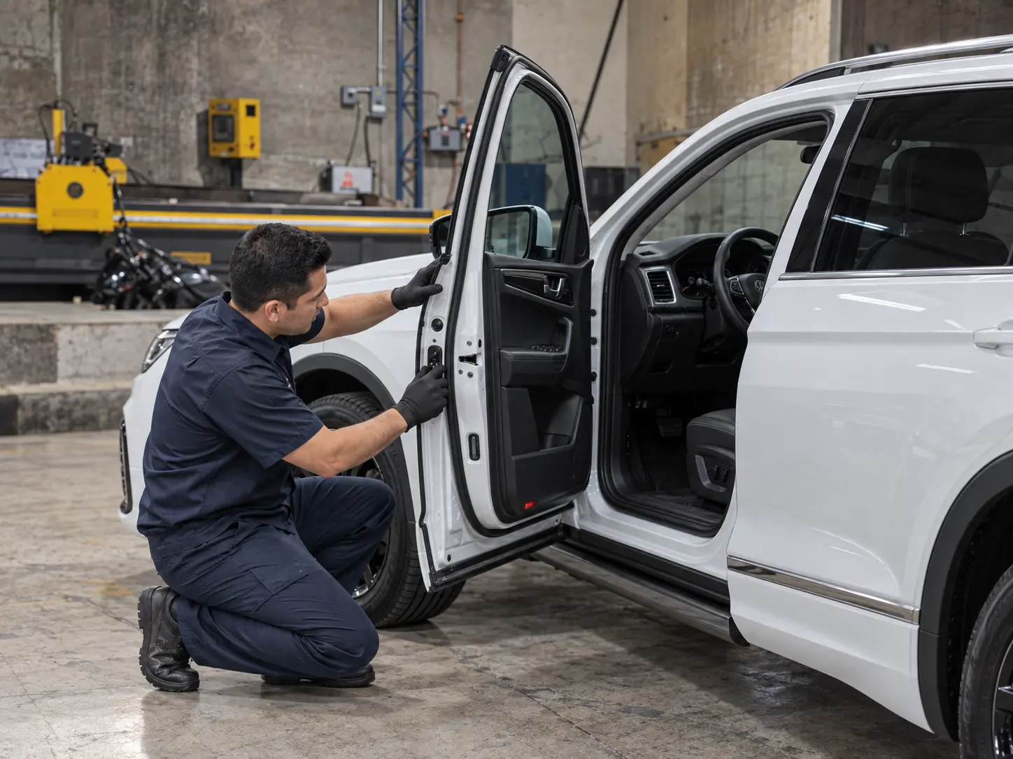 Técnico realizando una revisión de servicio postventa en las instalaciones de SecurGlass
